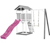 Axi beach tower parque infantil con tobogán en morado, columpio y cajon de arena | casa grande para niños al aire libre en gris y blanco | casa de