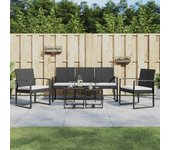 Set comedor de jardín 5 piezas，conjunto de comedor de exterior，conjunto de jardín con cojines pp aspecto ratán negro cfw673208