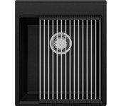 Primagran fregadero cocina negro metallic 43x50cm, fregadero granito 1 seno + sifón + accesorios, fregadero sobre encimera al mueble 45cm - oslo