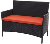 Banco de jardín de polirratán halden, asiento de banco ~ negro, cojín terracota