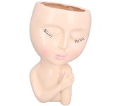 Maceta con forma de cara de niña con ojos cerrados para el hogar, jardín y oficina (co