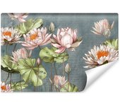 Papel pintado no tejido con foto flores nenúfares naturaleza para salón 405cm x 270cm