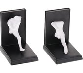Relaxdays set 2 sujetalibros, forma persona corriendo, 14,5x12x9,5 cm, soportes libros, polirresina, negro y blanco