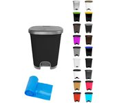 Cubo basura plástico moderno | apertura con pedal | cubo reciclar | 27 litros + bolsas (plata - negro)