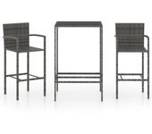 Conjunto de bar de jardín 3 piezas resina mimbre gris