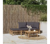 Vidaxl set de muebles de jardín 3 piezas bambú con cojines gris oscuro
