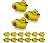 Relaxdays set 15 figuras pato, decoración estanques o jardines, patitos flotantes, plástico, impermeable, amarillo/negro