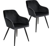 Juego de 2 sillas con patas negras salón asiento cocina comedor diseño elegante terciopelo negro 08_0000572