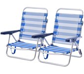 2 sillas playa y tumbona baja plegable convertibles en cama de aluminio ligero raya azul
