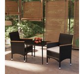Juego de comedor de jardín 3 piezas，conjunto de comedor de exterior，conjunto de jardín con cojines negro cfw834350