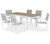 Conjunto mesa jardín osaka 200/140x90 cm y 6 sillas aluminio blanco - osaka
