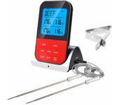 Termómetro para parrilla, termómetro para asar, termómetro digital para carne, inalámbrico con temporizador, pantalla lcd, plateado