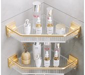Estante de esquina triangular de acrílico de 2 piezas, sin perforaciones, para baño, ducha, estante de almacenamiento