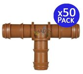 Pack 50 te riego por goteo 16mm | te conector tuberia 16 mm | te goteo para manguera de riego 16mm marrón