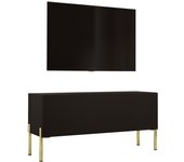 Mueble tv : negro mate, patas doradas, 100 x 52 x 32 cm