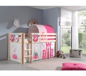 Cama de media altura 90x200 con somier y funda princesa vipack pino - madera