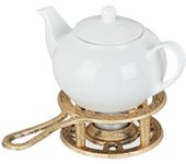Relaxdays calentador de té, para calentar tazas y teteras, hierro fundido, para 1 vela pequeña, retro, rústico, dorado