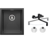 Fregadero de acero inoxidable 40*44*19 cm fregadero de 1 seno fregadero de cocina negro + mezclador de cocina de pared con 2 chorros negro