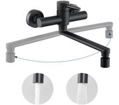 Cecipa max mezclador de cocina de pared, grifo para fregadero de pared con 2 chorros, grifos para fregadero de cocina giratorios 360° negros