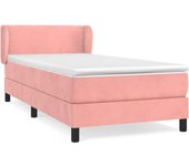 Cama somier tapizada con colchón de terciopelo rosa 90x200 cm