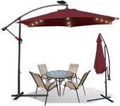 Sombrilla con led 300 cm con protección uv 30+ manivela plegable aluminio redonda balcón terraza balcón paraguas manivela paraguas de mercado rojo