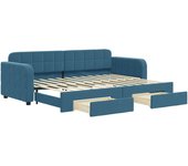 Sofá cama nido con cajones terciopelo azul 80x200 cm