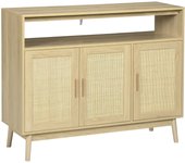 Aparador de cocina homcom melamina de madera, ratán, pino madera natural 120x40x97 cm
