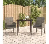 Set comedor jardín 3 piezas，conjunto de comedor de exterior，conjunto de jardín y cojines ratán sintético negro gris cfw537238