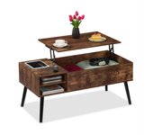 Relaxdays mesa centro elevable, mesita sofá con 2 compartimentos almacenaje, estilo industrial, 46x100x50cm, marrón