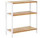 Estantería de bambú natural de 3 estantes, versátil como organizador de baño, librería o zapatero, 60x26x66 cm, blanco y natural