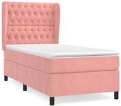 Cama somier tapizada con colchón de terciopelo rosa 90x200 cm