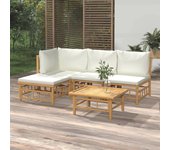 Vidaxl set de muebles de jardín 5 piezas bambú y cojines blanco crema