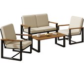 Conjunto de muebles de jardín, conjunto de sala de estar de 4 piezas, sofá de 2 plazas, beige
