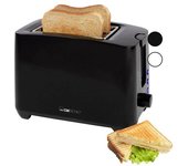 Tostapane compatto a 2 fette clatronic | con funzione di scongelamento/riscaldamento/quick-stop | con attacco per panini | nero | anche per panini da