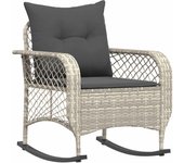 Silla mecedora de jardín con cojines ratán sintético gris claro