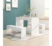 Juego de comedor 3 piezas，conjunto de comedor de exterior，conjunto de jardín madera contrachapada blanco cfw281469
