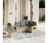 Juego de sofás jardín con cojines 5 piezas | conjunto de jardín de ocio | set de comedor de jardín ratán sintético beige cfw523549