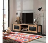 Mueble de televisión luban, aparador de salón, mueble bajo para tv, base de pared equipada, 180x45h50 cm, roble y negro