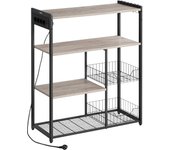 Estantería de cocina con 2 cestas de malla, estación de carga y ganchos, 35 x 80 x 93.5 cm, estilo industrial, greige melange