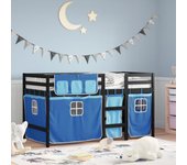 Vidaxl cama alta para niños con cortinas madera pino azul 90x190 cm