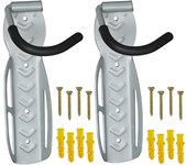 Relaxdays pack 2 soportes bicicletas de pared, colgadores bici hasta 25kg, vertical, soportes taller o garaje, plateado