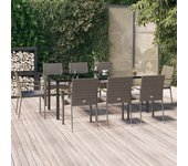 Set comedor jardín 9 piezas，conjunto de comedor de exterior，conjunto de jardín y cojines ratán sintético negro gris cfw400425