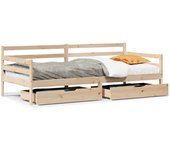 Sofá cama con cajones madera maciza de pino 90x200 cm