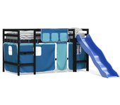 Cama alta infantil con cortinas, madera de pino azul, 90x190 cm