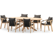 Conjunto de jardín mesa oval 220x115 y 6 sillas cuerda negra - siena & zanzíbar