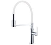 Grifo monomando fregadero extraible curvo luna cromo/blanco. 49cm(alto) 21.5cm(largo).