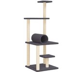 Rascador para gatos con postes de sisal gris oscuro 136 cm