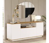 Aparador aziz, bufé de salón, aparador de salón, despensa de cocina, 180x45h75 cm, roble y blanco