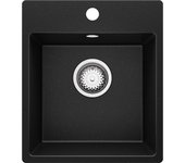 Primagran fregadero cocina negro metallic 38x44cm, fregadero granito 1 seno + sifón, fregadero sobre encimera al mueble 40cm - riga easy