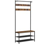 Perchero recibidor industrial con banco zapatero integrado, 9 ganchos extraíbles y barra superior, ideal para entrada y dormitorio